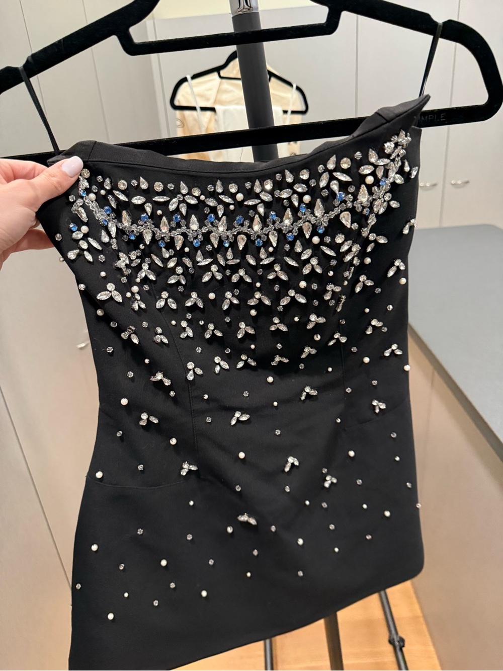 Black Strapless Mini Dress with Crystal Detailing - Picture 5 of 6